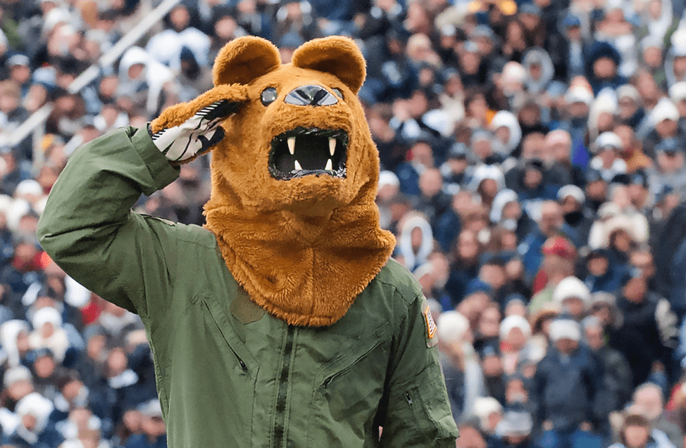 Picture of the Nittany Lion saluting during the Military Appreciation Game.